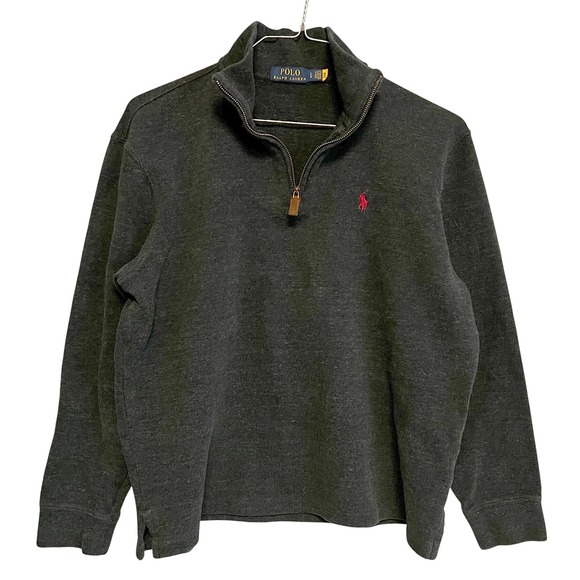 Polo Ralph Lauren Quarter Zip Pullover Sweater Gray Red‎ Logo Men's L - Picture 1 of 6